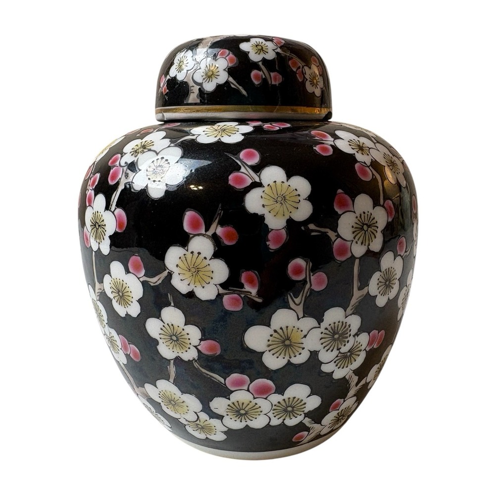 Vintage Japanese Cloisonne Ginger Jar Cherry Blossom Mid century Cloisonne vase